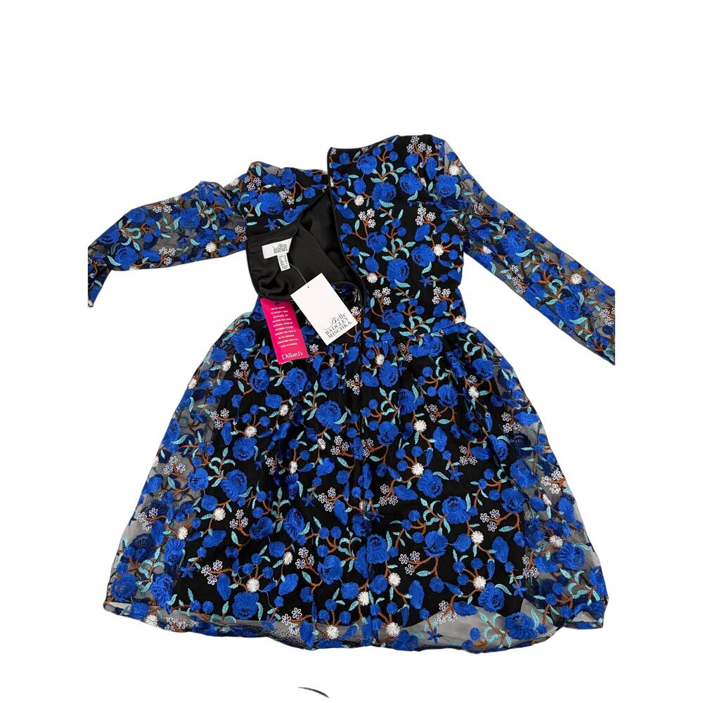 NWT Belle by Badgley Mischka Blue Floral Embroidered Mesh Dress Size 6 - Picture 7 of 7